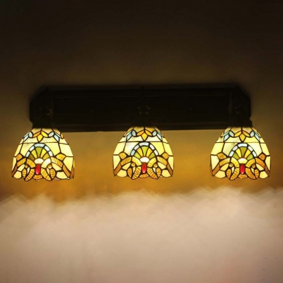 Tiffany-Style Three Light Victorian Design Down Lighting Wall Sconce with Colorful Glass