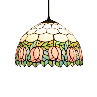 Floral Dome Shaped Glass Shade Indoor Hanging Pendant 12