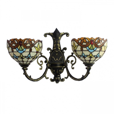 Victorian Tiffany Style Inverted 3-Light Hallway Sconce Lighting in Bronze Finish