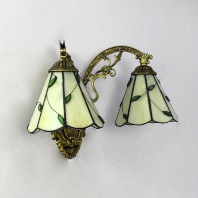 2 Light Green Leaves Handmade Glass Shade in Antique Bronze Finish