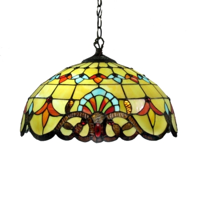 Tiffany-Style Baroque 2 Light Ceiling Fixture with Dome Glass Shade in Multicolred, 16