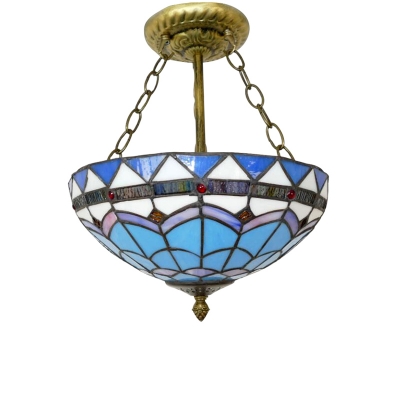 Tiffany Style 2/5-Light Blue Inverted Pendant Light in Mediterranean Style, 2 Sizes for Option