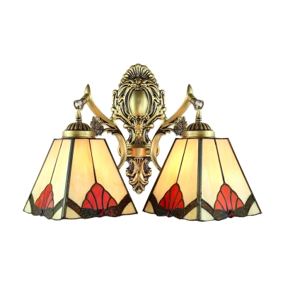 Tiffany European Style 2-Light Wall Sconce with Handmade Glass Shade, 14-Inch Wide