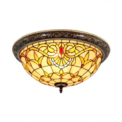 Splendid Tiffany Flush Mount Ceiling Light with Tulip Pattern Glass Shade in Victorian Style