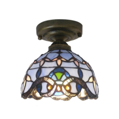 8" Wide Tiffany Flush Mount Ceiling Light in Baroque Style with Vintage Classic Art Glass Shade