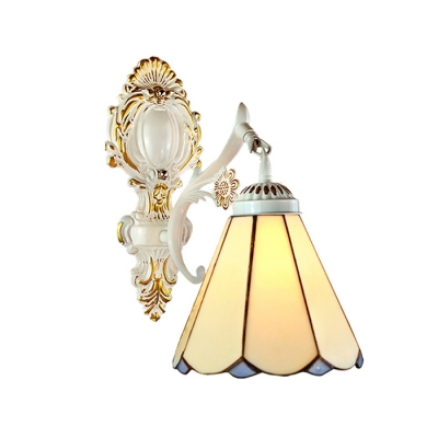 Single Light 9"W Downward Tiffany Style Bell Design Wall Lamp Fixture with White Glass Shade