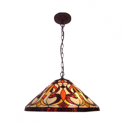 14" Wide Baroque Design Conical Shade with Tiffany Art Glass, Multi-Colored