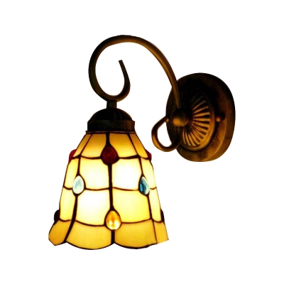 Jewel Wall Sconce with 6''W Embelished Pattern Glass Shade