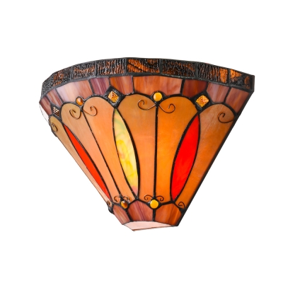 Vintage Multicolored 2 Light Wall Sconce with Tiffany Art Glass Shade in 12-Inch Wide