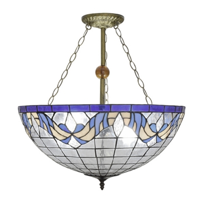 3-Light Inverted Semi-Flush Lamp in Bowl Shaped, Tiffany-Style 22
