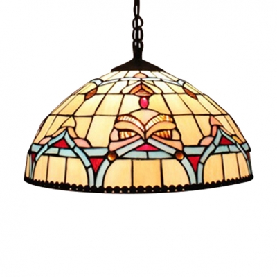 12" W Tiffany Baroque Ceilin Pendant Light with Dome Shade in Multicolor Finish