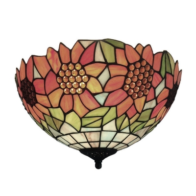 Colorful Bowl Shaped Tiffany Flush Mount Ceiling Fixture with 16
