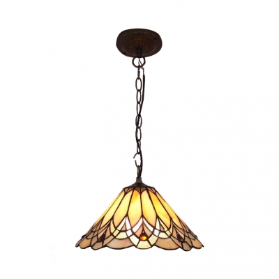 12-Inch Wide Conical Shade Ceiling Fixture with Tiffany Vintage Art Glass in Multicolor Finish