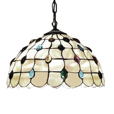 20-Inch Wide Hanging Pendant Tiffany Dome Glass Shade with Colorful Jewels, 2-Light