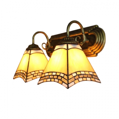 Tiffany-Style Two Light Wall Sconce in Vintage Design with Stained Glass Shade in Yellow