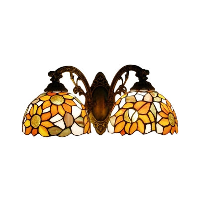 Multi-colors Pastoral Sunflower Tiffany Glass Shade Hallway Sconce, 2 Light