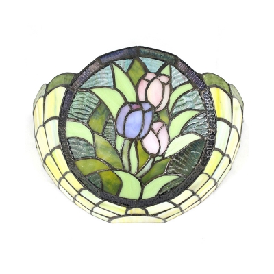 Splendid Bowl Shaped Floral 2-Light Wall Sconce Tiffany Style Hallway Lamp, 12