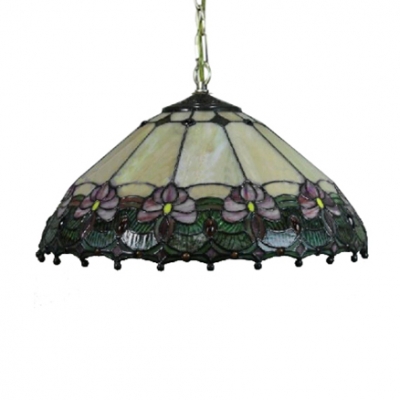 Vintage Design 2-Light Ceiling Fixture with Cone Shaped Glass Shade in Tiffany Style, 16-Inch Wide