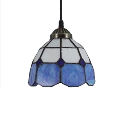 White & Blue Ceiling Pendant with Dome Glass Shade, Tiffany Mediterranean Style, 7