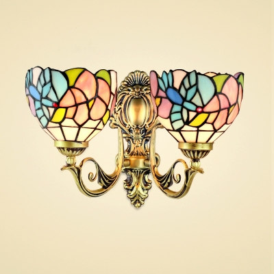 Colorful Tiffany Style Wall Lamp, 14-Inch Wide Glass Shade with Hummingbird and Flower Pattern, 2-Light