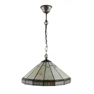 2-Light White Pendant Light with Tiffany Vintage Mission Glass Shade, 16