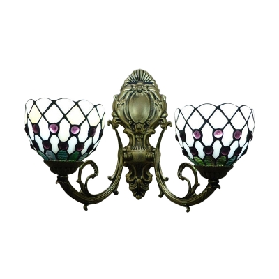 Tiffany-Style 2 Light Double Wall Sconce Down Lighting with Glass Shade 16