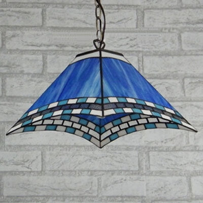 Blue Shade with Tiffany Art Glass 1-Light Ceiling Pendant Fixture in Nautical Style, 16-Inch Wide