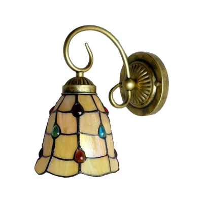 Jewel Wall Sconce with 6''W Embelished Pattern Glass Shade