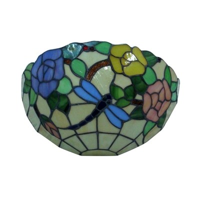 12-inch Vintage Pastoral Stained Glass Tiffany Romantic Rose Wall Lamp