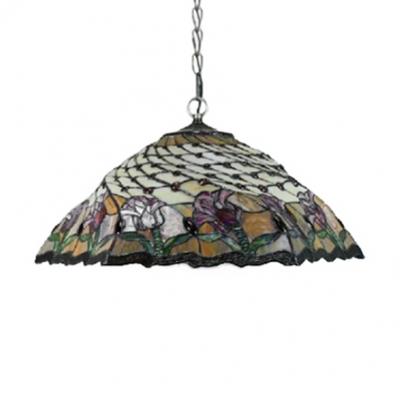 18-Inch Wide Tiffany 2-Light Pendant Light with Floral Pattern Glass Shade in Multicolored Finish