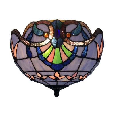 Tiffany Multicolored Glass Flush Mount Ceiling Light with Gorgeous Flower Pattern Lampshade in Baroque Style