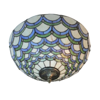 16-Inch Wide Tiffany Flush Mount Ceiling Light with Ripple Glass Shade, 2-Light