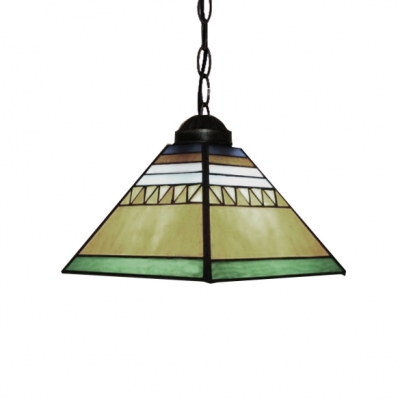 Multicolored Tiffany Style Pyramid Shaped Hanging Lamp for Loft with 8''W Mission Glass Shade