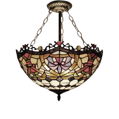 Three Light Tiffany Semi-Flush Mount Ceiling Fixture Baroque Design with 16