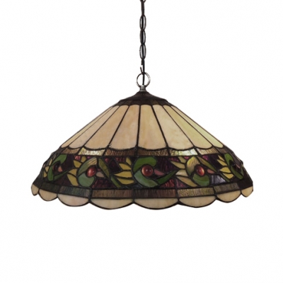 Vintage Design 14-Inch Wide Pendant Light with Conical Glass Shade in Multicolor Finish, Tiffany Style
