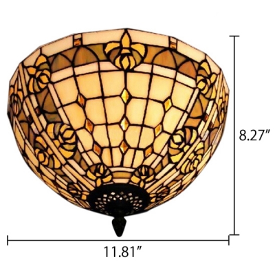 Bowl Shaped Flush Mount Ceiling Fixture 2-Light Tiffany 12-Inch Wide Glass Lampshade