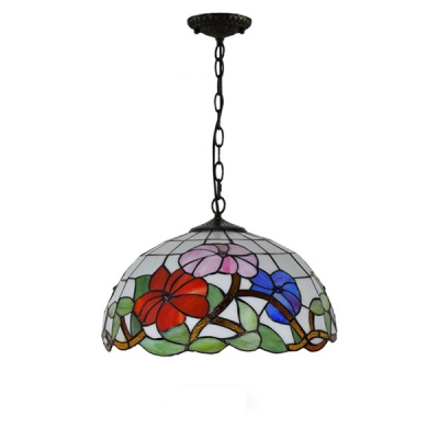 Floral Theme Tiffany Dome Glass Shade 2 Light Ceiling Fixture in Multi-Colored, 16
