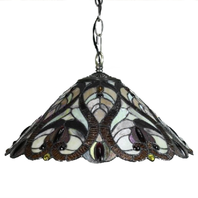 Tiffany Style Victorian 2-Light Pendant Light with Conical Glass Shade, Colorful, 16-Inch Wide