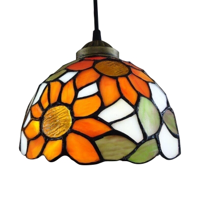 Dome Shade Sunflower Theme Downward Ceiling Fixture, Tiffany 7.5