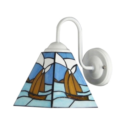 Nautical Design Sailboat Wall Sconce with Tiffany Style Multi-Colored Glass Shade, 6