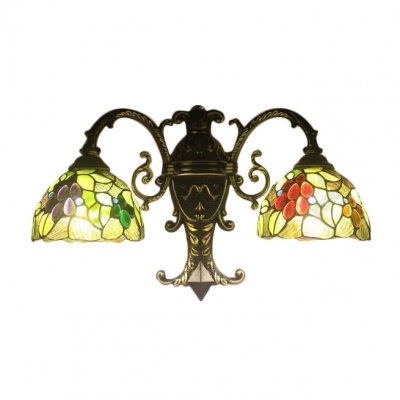 Tiffany Style Fruit and Leaves Dome Stained Glass Shade Hallway Wall Sconce