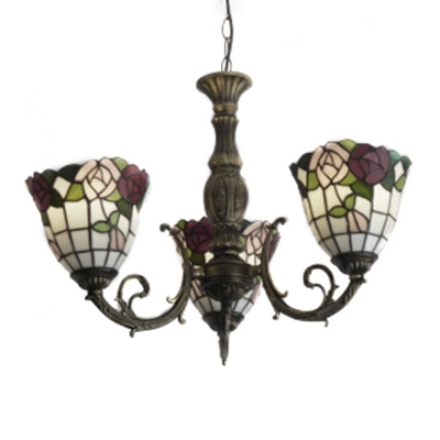 Glass & Steel Ceiling Lamp with 3 Arms Floral Chandelier Fixture