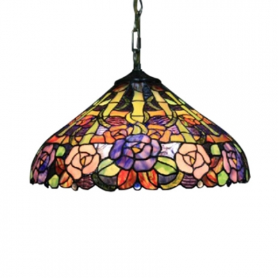 2 Light Pendant Light with Tiffany Colorful Rose Glass Shade in Vintage Style
