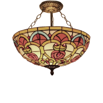 Tiffany Double Light Gorgeous Inverted Pendant Light in Baroque Style, 12/16-Inch Wide Glass Shade