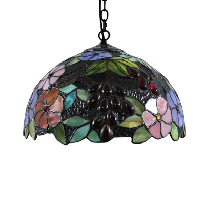 Fruit and Floral Pattern Glass Shade Tiffany Loft Lamp 2 Light Ceiling Fixture, 12