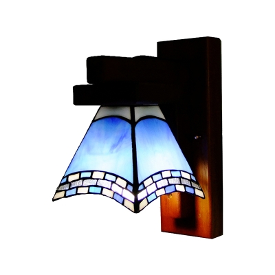 Tiffany Style Floral Wall Sconce Lighting in Blue 6 Inch Wide