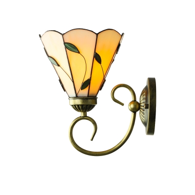 Beige Glass Petal Wall Sconce with Bell Shade Tiffany Single Light Wall Lamp for Bedside Living Room