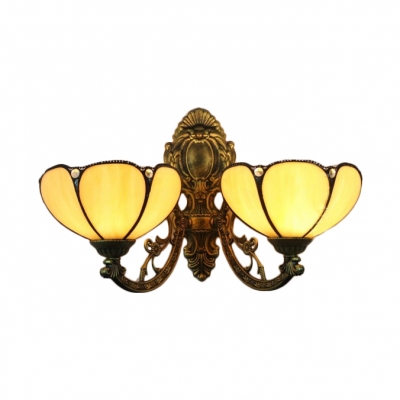 14" Wide Tiffany-Style Stained Glass Lotus Floral Shade Wall Sconce in Bronze Finish