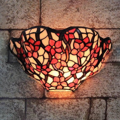 Red Rose and Leaves Tiffany Sconce with Stained Glass Shade,12