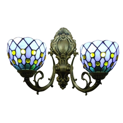 Vintage Style Tiffany 2 Light Wall Sconce Up Lighting with Glass Shade in 16